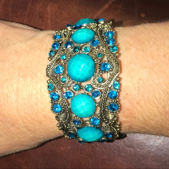 🦋 Turquoise & Blue in a spectacular gold bracelet - Picture 2 of 7